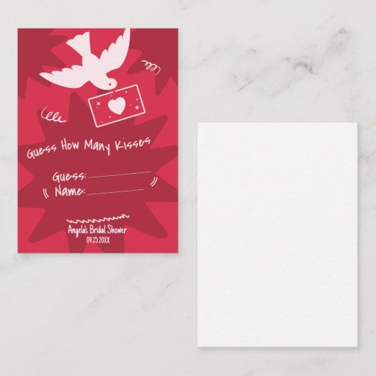 Raad hoeveel kusjes spel Witte Duif Liefdesbrief Informatiekaartje (Voorkant / Achterkant)