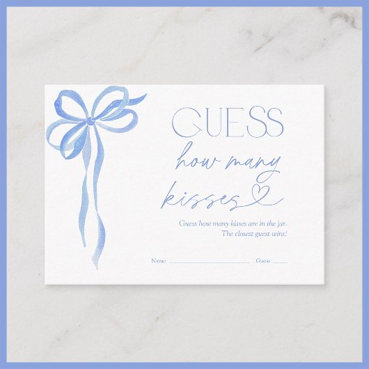 Raad hoeveel kussen blauwe strik bruidsdouche spel informatiekaartje