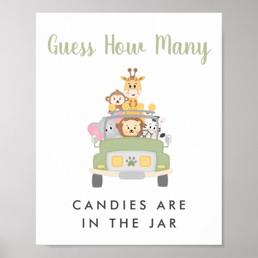 Raad hoeveel Safari Baby shower spel teken Poster (Voorkant)