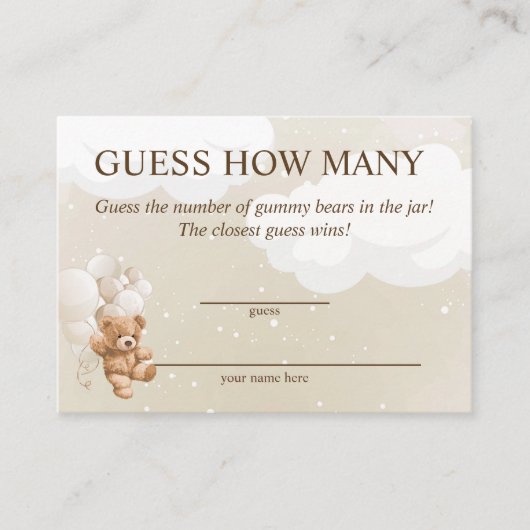 Raad Hoeveel Teddybeer Baby Shower Kaarten (Voorkant)
