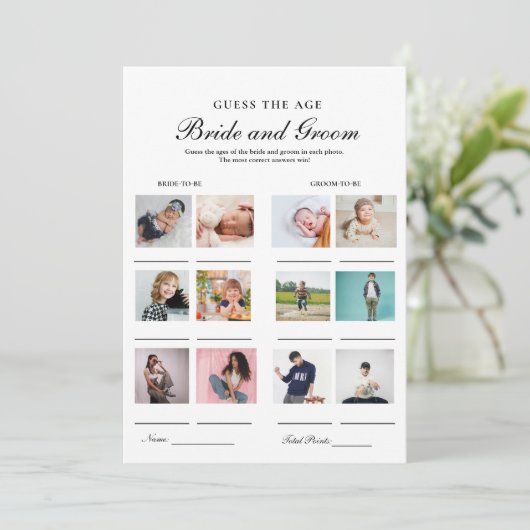 Raad hun leeftijd bruid & bruidegom douche spel Ka Aankondiging (Staand voorkant)