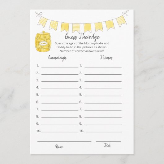 Raad hun leeftijd spel Teddy Bear Kaart (Voorkant)