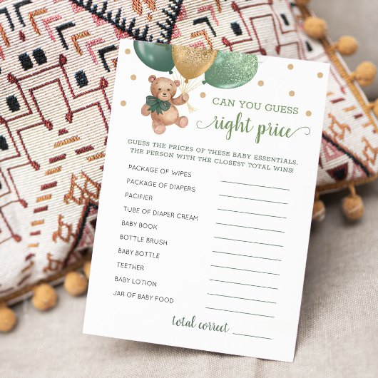 Raad Juiste Prijs Spel Baby shower Teddy Bear Kaar Kaart