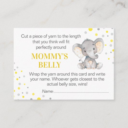 Raad mama's buik spel Kaart olifant Baby shower (Voorkant)