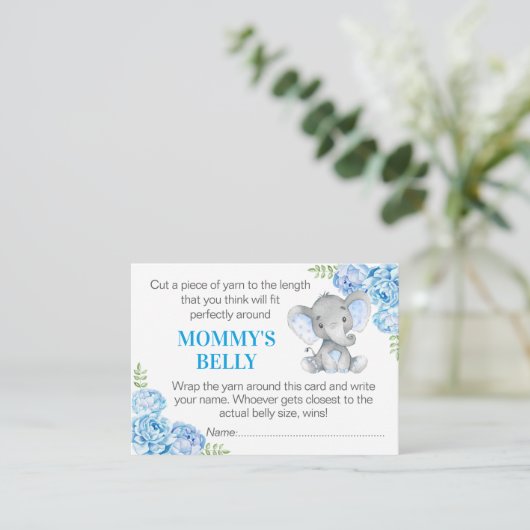 Raad mama's buik spel Kaart olifant Baby shower (Staand voorkant)
