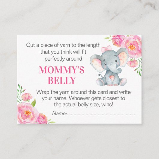 Raad mama's buik spel Kaart olifant Baby shower (Voorkant)