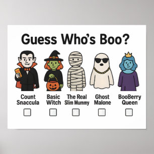 Raad wie Boo Halloween Karakter Game Poster