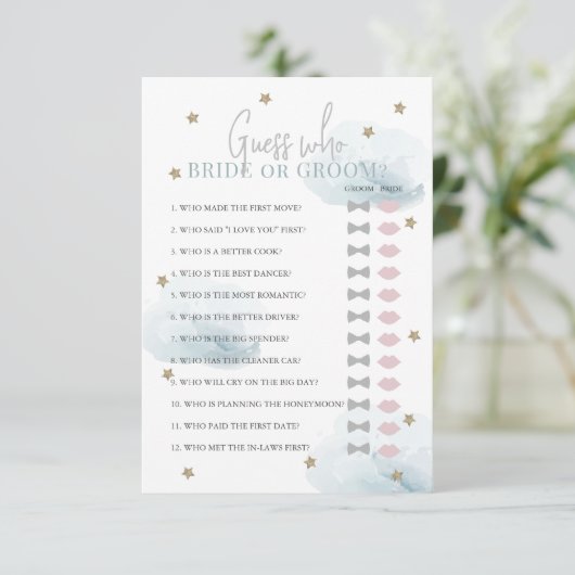 Raad wie bruid of bruidegom blauw Vrijgezellenfees Kaart (Staand voorkant)