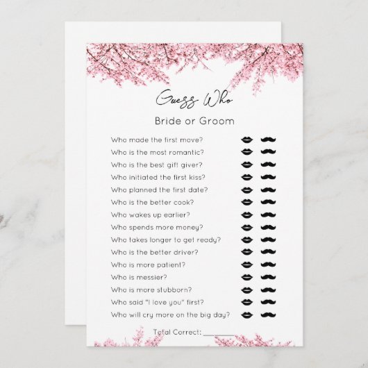 Raad wie-bruid of bruidegom-bloesem bruids douche feestdagenkaart (Voorkant / Achterkant)