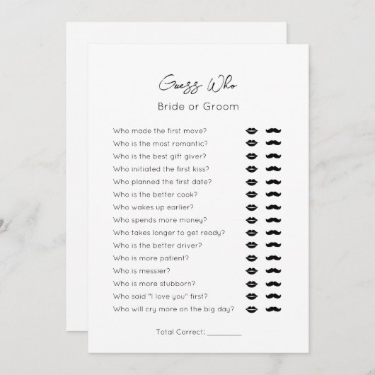 Raad wie-bruid of bruidegom-gewoon bruids douche s feestdagenkaart (Voorkant / Achterkant)