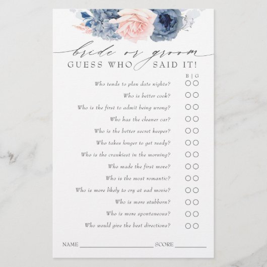 Raad Wie Bruid of Bruidegom - Stof Blauw Spelkaart (Voorkant)