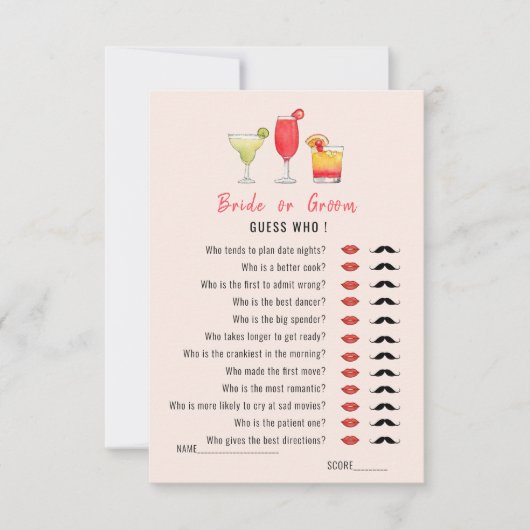 Raad wie cocktail drankjes Douche spel Kaart (Voorkant)