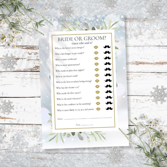 Raad Wie Groene Winter Bruiloft Feest Spel (Guess Who Greenery Winter Bridal Shower Game)