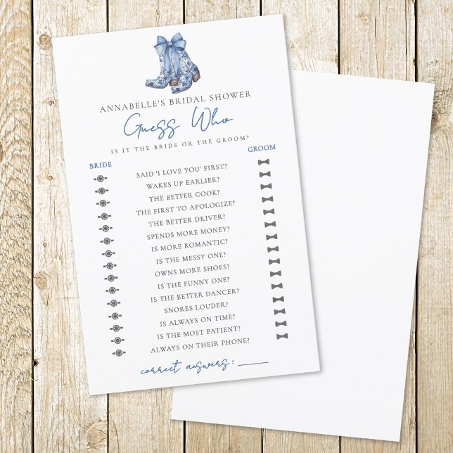 Raad Wie Land Koebeest Cowboy Bruidsfeest (Guess Who Country Bow Cowboy Bridal Shower)