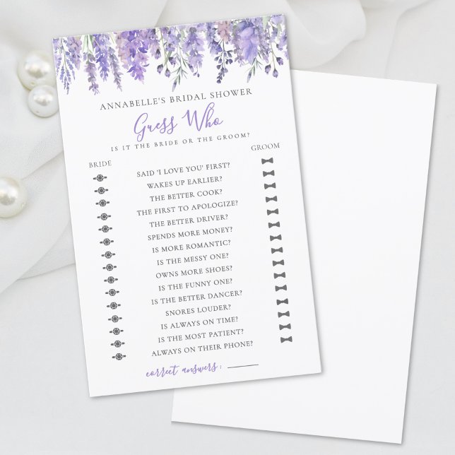 Raad Wie Lavendel Bloemige Bruidsdouche (Guess Who Lavender Floral Bridal Shower)