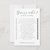 Raad wie mam of pap minimalistisch Baby shower spe Kaart (Voorkant)