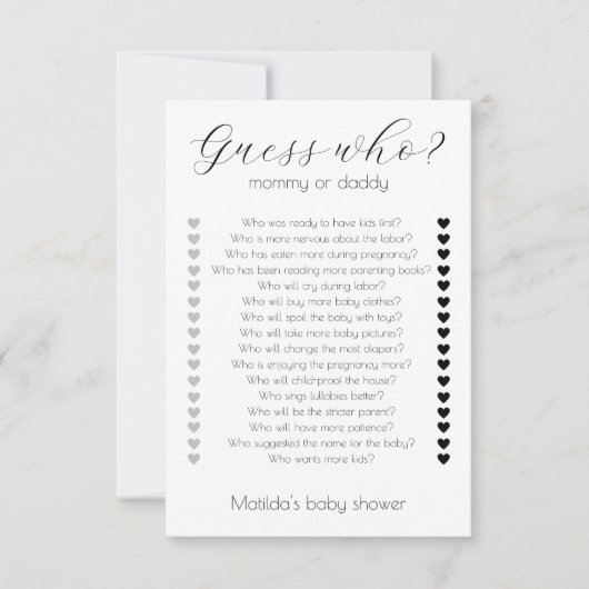 Raad wie mam of pap minimalistisch Baby shower spe Kaart (Voorkant)