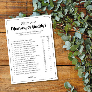 Raad wie mama of papa spel Baby shower spel Advieskaart