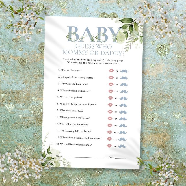 Raad Wie Mama Papa Groene Baby Shower Spel (Guess Who Mommy Daddy Greenery Baby Shower Game)