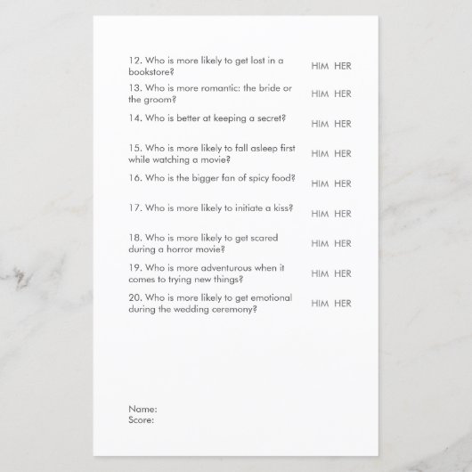 Raad wie minimalistische bruiloft & Vrijgezellenfe (Achterkant)