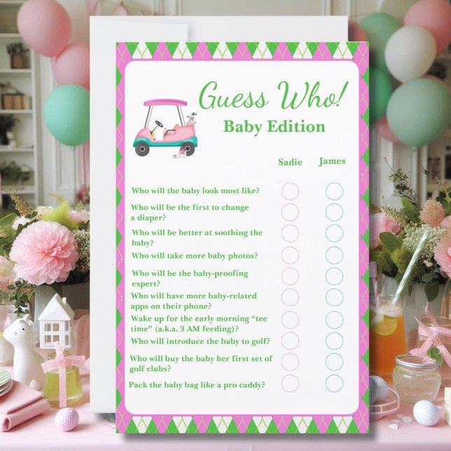 Raad wie? Moeder- en vader-babyshower-golfkar  (Creator heeft geüpload)
