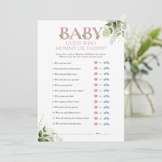 Raad Wie Oma Papa Groene Baby Shower Spel Kaart (Staand voorkant)
