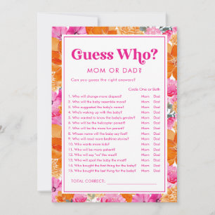 Raad Wie Roze & Bloemige Baby Shower Spel Kaart