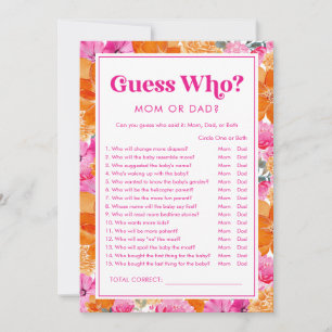 Raad Wie Roze & Bloemige Baby Shower Spel Kaart