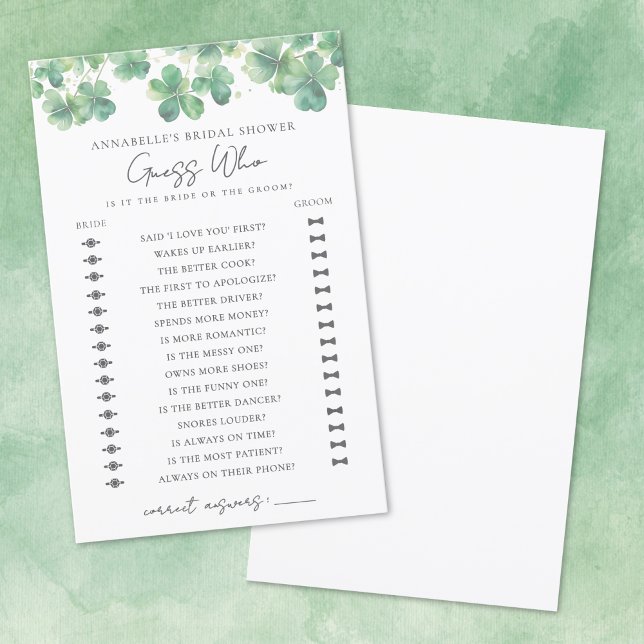 Raad Wie Shamrock Bruidsdouche Spel (Guess Who Shamrock Bridal Shower Game)