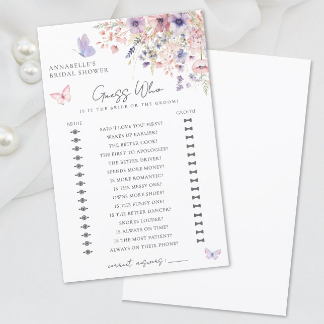 Raad Wie Vlinder Wilde Bloem Bruiloft Bridal Showe (Guess Who Butterfly Wildflower Bridal Shower Game)