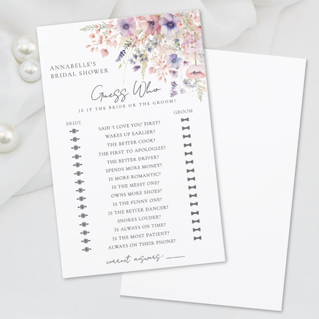 Raad Wie Wildflower Bruidsuitje (Guess Who Wildflower Bridal Shower)