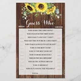 Raad Wie Zonnebloem Bruidsfeest Spelkaart Flyer