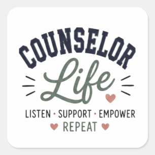 Raadgever Leven Luister Steun Empower Herhaal Vierkante Sticker