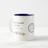 Raadpleeg de kat: Ik ben buiten dienst Tweekleurige Koffiemok (Voorkant links)