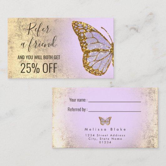 raadpleeg een vriend lavender butterfly logo visitekaartje (Voorkant / Achterkant)