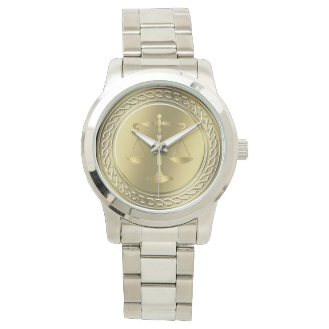 raadsvrouw | Gouden Schalen van Justitie Horloge (Voorkant)