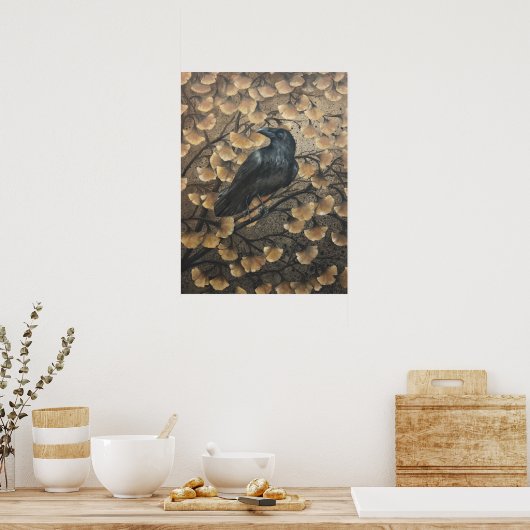 Raaf en Gingko Bladeren Poster (Keuken)