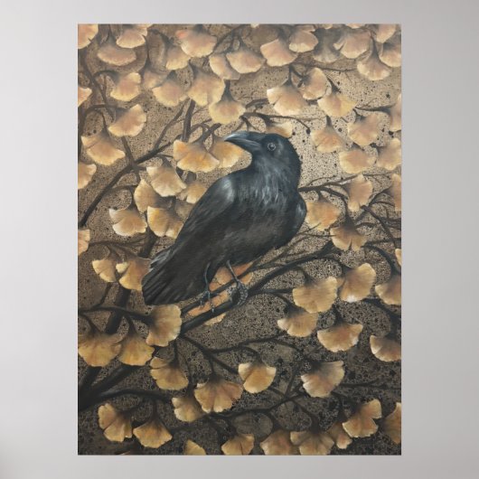 Raaf en Gingko Bladeren Poster (Voorkant)