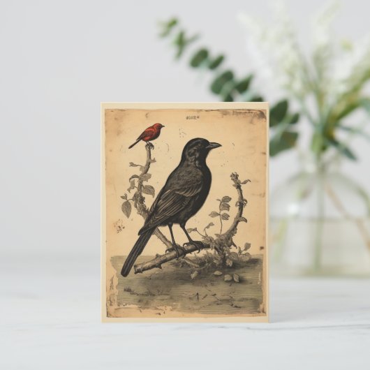  raaf en rode vogel briefkaart (Staand voorkant)