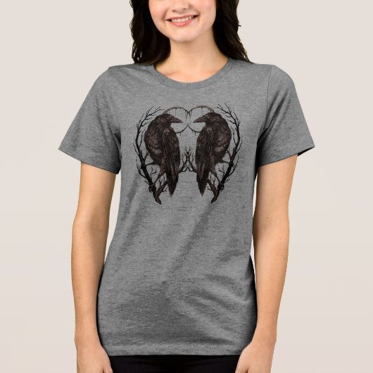 Raaf in Dode Boom - Donkere Gotische Kunst Tri-Blend Shirt (Voorkant)