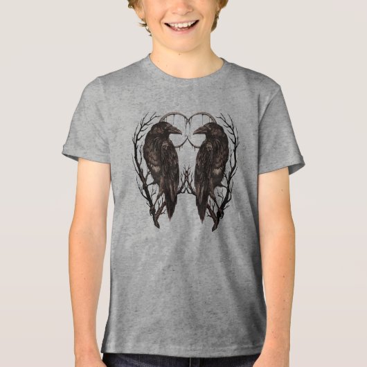 Raaf in Dode Boom - Donkere Gotische Kunst Tri-Blend Shirt (Voorkant)