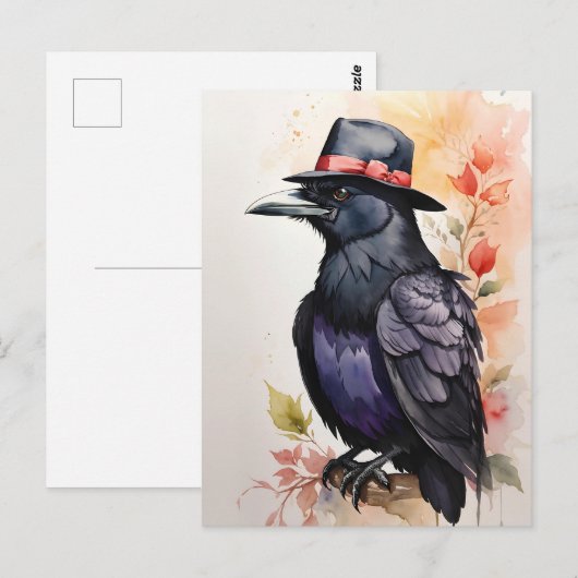 Raaf in Fedora Hoed Briefkaart (Voorkant / Achterkant)