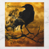 Raaf kraai oogst maan herfst zwart sinaasappel wijn etiket (Enkel label)