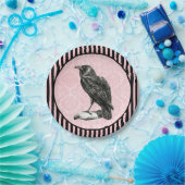  raaf | Kraai op roze damast | Halloween Papieren Bordje (Feest)