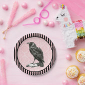  raaf | Kraai op roze damast | Halloween Papieren Bordje (Feest)