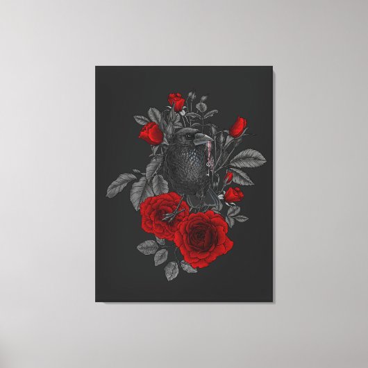 Raaf met de sleutel en rozen canvas afdruk (Voorkant)