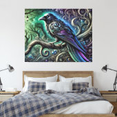 Raaf met iriserende veren in betoverd bos canvas afdruk (Insitu (Slaapkamer))