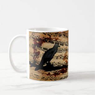 Raaf met muzieknoten in landelijke vintage stijl koffiemok
