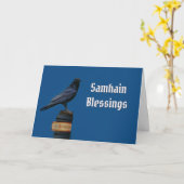 Raaf of Kraai en Boeken Samhain Kaart (Gele Bloem)