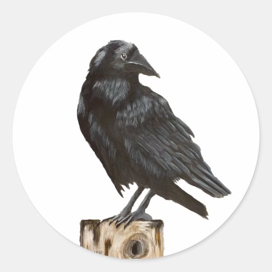 Raaf op een boomstronk ronde sticker (Voorkant)